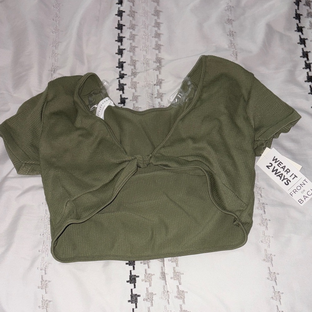 Aeropostale Olive Green Knot-Front Crop Top